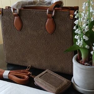Elegant Brown Embroidered Handbag